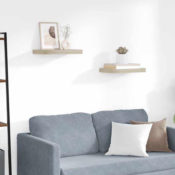 vidaXL Schwebende Wandregale 2 Stk. Eichefarben 40x23x3,8cm MDF