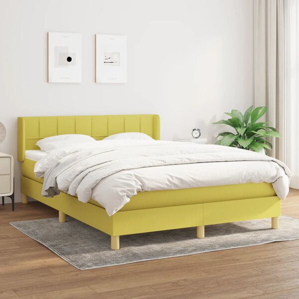 vidaXL Boxspringbett mit Matratze Gr&uuml;n 140x190 cm Stoff