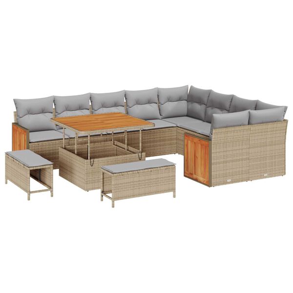 vidaXL Gartensofa-set mit Kissen 13 pcs Beige und Hellgrau Poly-Rattan