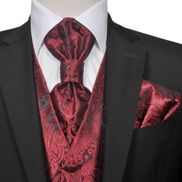 Hochzeitswesten-Set Herren Paisley Gr&ouml;&szlig;e 52 Burgunderrot