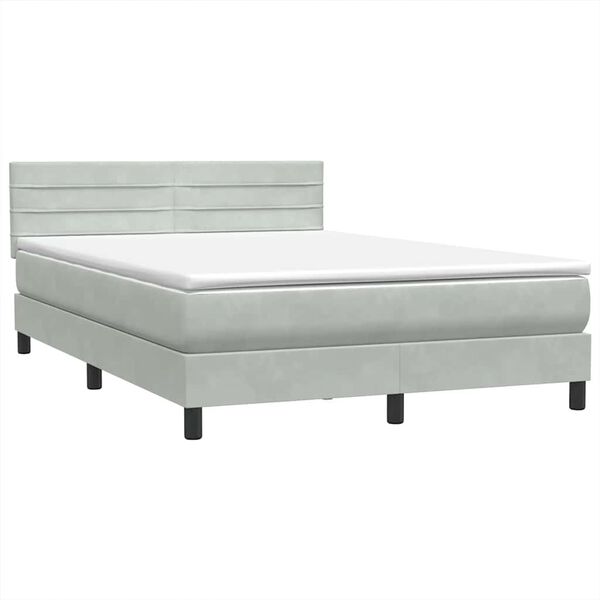 vidaXL Boxspringbett mit Matratze Hellgrau 160x210 cm Samt