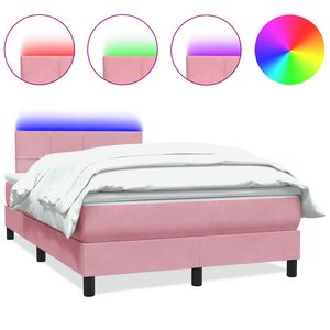 vidaXL Boxspringbett mit Matratze & LED Rosa 120x220 cm Samt