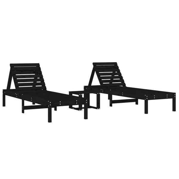 vidaXL Sonnenliegen 2 Stk. mit Tisch Schwarz Massivholz Kiefer