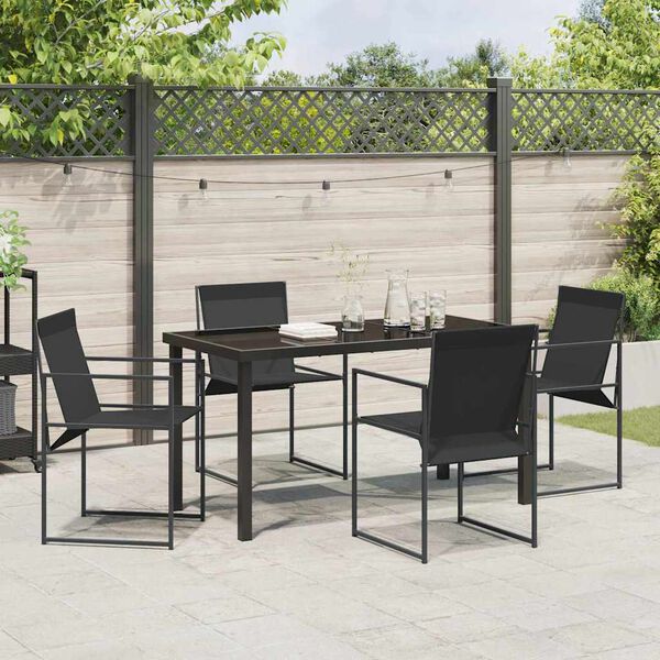 vidaXL Garten Essgruppe 5 pcs Schwarz Pulverbeschichteter Stahl