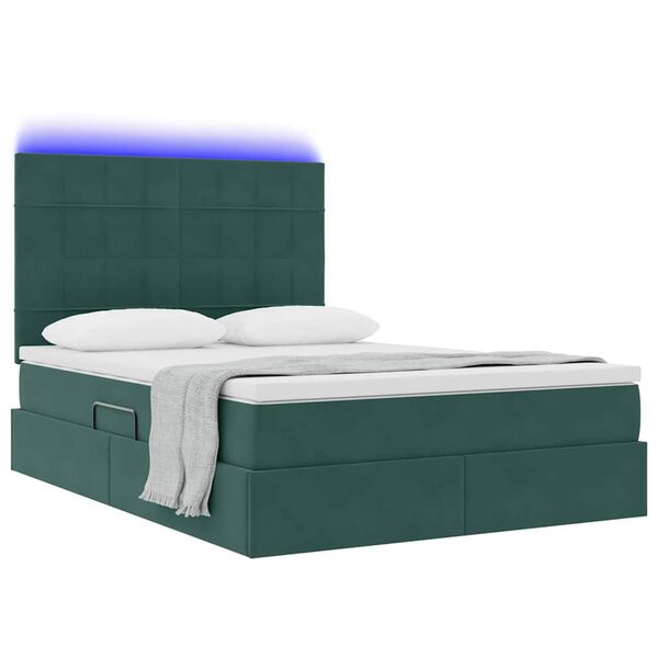 vidaXL Bett mit Stauraum und LED mit LED Dunkelgr&uuml;n 140 x 200 cm Samt