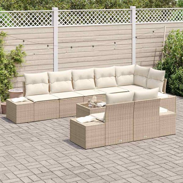 vidaXL Gartensofa-set mit Kissen 9 pcs Beige und Creme Poly-Rattan