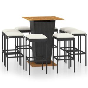 vidaXL 9-tlg. Gartenbar-Set mit Kissen Poly Rattan Schwarz