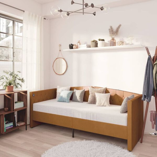 vidaXL Tagesbett mit Matratze USB Braun Samt 90x200 cm