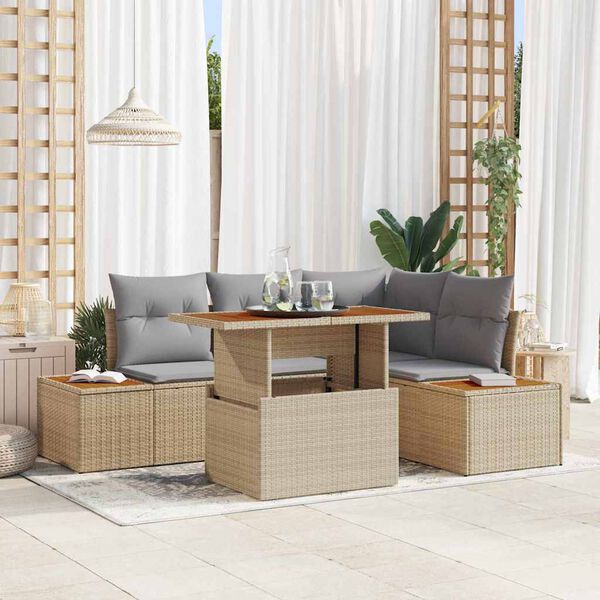 vidaXL Garten-Sofa-Set mit Speicher 5 pcs Beige Poly Rattan