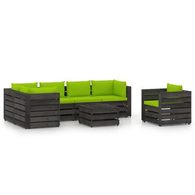 vidaXL 7-tlg. Garten-Lounge-Set mit Kissen Grau Imprägniertes Holz
