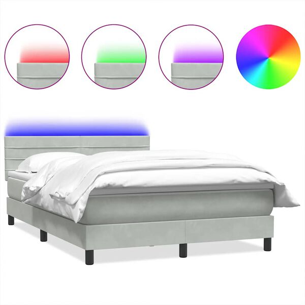 vidaXL Boxspringbett mit Matratze & LED Hellgrau 140x210 cm Samt
