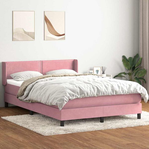 vidaXL Boxspringbett mit Matratze Rosa 140x220 cm Samt