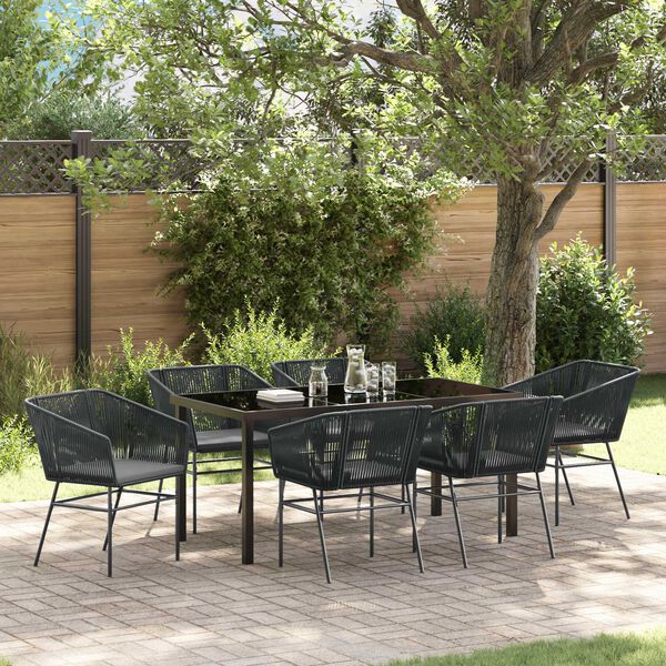 vidaXL Garten Essgruppe 7 pcs Schwarz Pulverbeschichteter Stahl