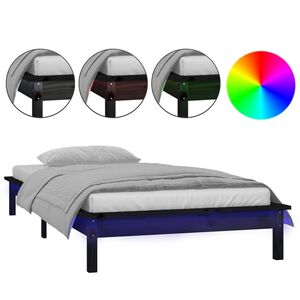 vidaXL Massivholzbett mit LEDs Schwarz 90x200 cm