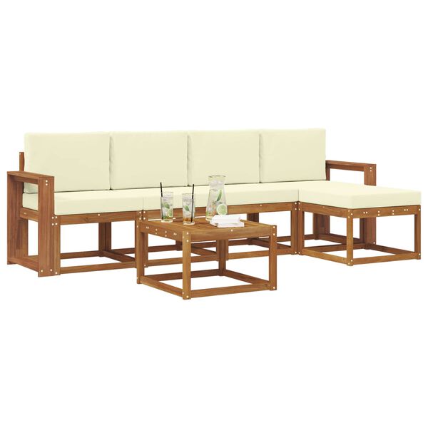 vidaXL Outdoor-Sofagarnitur 6 pcs Natur und Creme Massivholz Akazie