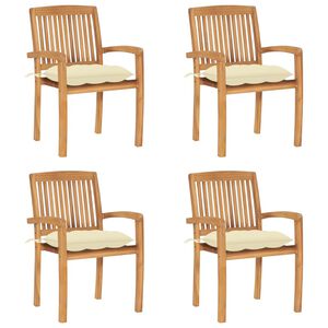 vidaXL Stapelbare Gartenst&uuml;hle mit Kissen 4 Stk. Massivholz Teak