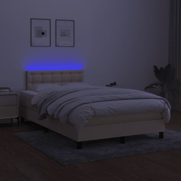 vidaXL Boxspringbett mit Matratze & LED Creme 120x200 cm Stoff