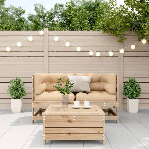 vidaXL 3-tlg. Garten-Lounge-Set mit Kissen Massivholz Kiefer