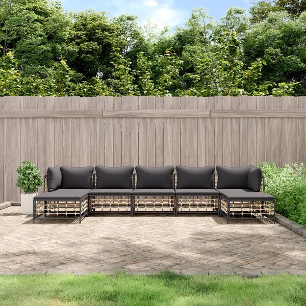 vidaXL 7-tlg. Garten-Lounge-Set mit Kissen Anthrazit Poly Rattan