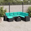 vidaXL 8-teiliges Gartensofa-Set mit Kissen, schwarzes Polyrattan