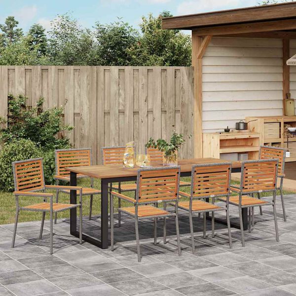 vidaXL Garten Essgruppe 9 pcs Grau Massivholz Akazie