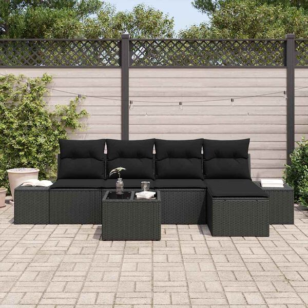 vidaXL Garten-Sofa-Set mit Kissen 5 pcs Schwarz Poly-Rattan