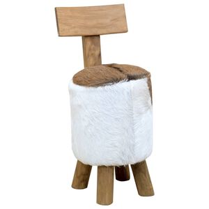 vidaXL Hocker Ziegenleder und Massivholz Teak