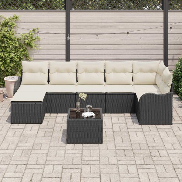 vidaXL Garten-Sofa-Set mit Kissen 8 pcs Schwarz und Wei&szlig; Poly Rattan