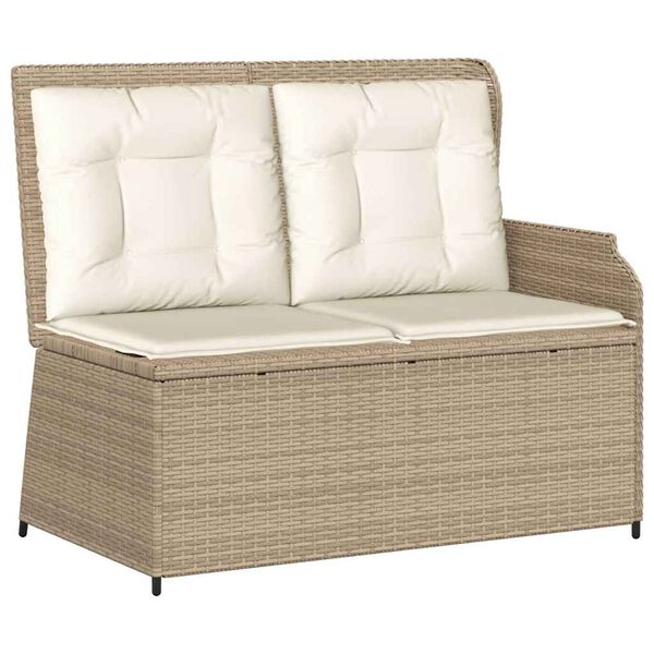 vidaXL Gartenbank Verstellbar mit Kissen Beige Poly Rattan