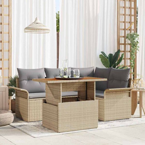 vidaXL Garten-Sofa-Set mit Kissen 5 pcs Beige und Hellgrau