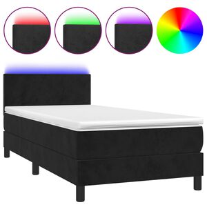 vidaXL Boxspringbett mit Matratze & LED Schwarz 90x200 cm Samt
