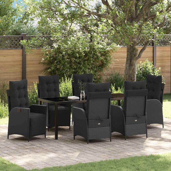 vidaXL Garten Essgruppe mit Kissen 7 pcs Schwarz Poly-Rattan