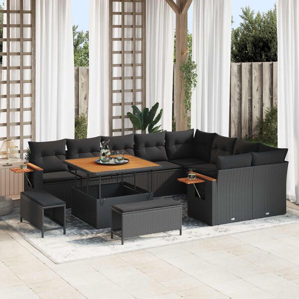 vidaXL Gartensofa-set mit Kissen 12 pcs Schwarz
