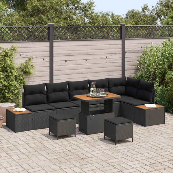 vidaXL Gartensofa-set mit Kissen 9 pcs Schwarz Poly Rattan