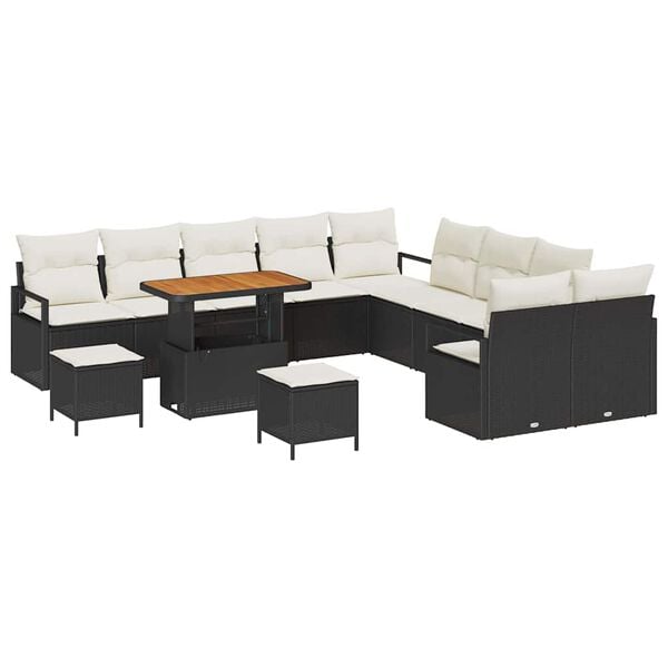 vidaXL Garten-Sofa-Set mit Kissen 13 pcs Schwarz Poly Rattan