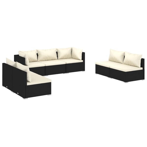 vidaXL 7-tlg. Garten-Lounge-Set mit Kissen Poly Rattan Schwarz