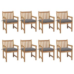 vidaXL Gartenst&uuml;hle 8 Stk. mit Grauen Kissen Massivholz Teak