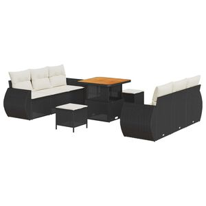 vidaXL Gartensofa-set mit Kissen 9 pcs Schwarz Poly-Rattan
