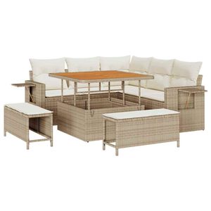 vidaXL Gartensofa-set 9 Stk. 8-Sitzanzahl Beige und Creme Poly-Rattan