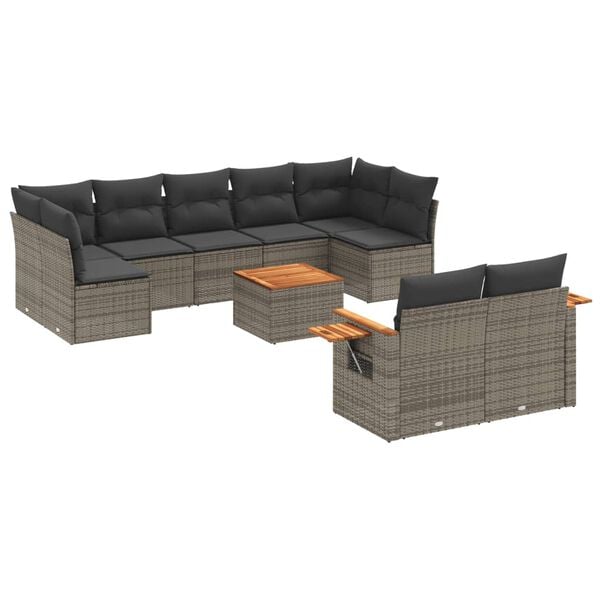 vidaXL 10-tlg. Garten-Sofagarnitur mit Kissen Grau Poly Rattan