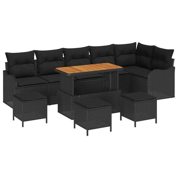 vidaXL Garten-Sofa-Set mit Kissen mit Speicher 10 pcs Schwarz