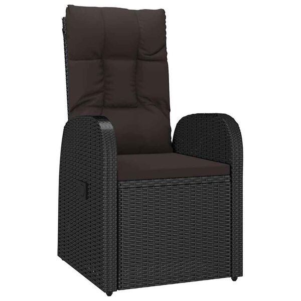 vidaXL 7-tlg. Garten-Essgruppe mit Kissen Schwarz Poly Rattan