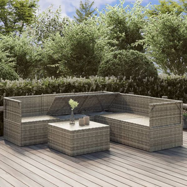 vidaXL 6-tlg. Garten-Lounge-Set mit Kissen Grau Poly Rattan