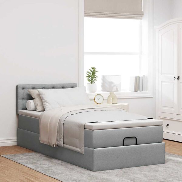 vidaXL Ottoman-Bett mit Matratze Hellgrau 90x190 cm Stoff