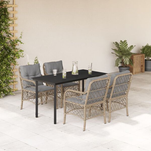 vidaXL 5-tlg. Garten-Essgruppe mit Kissen Beigemischung Poly Rattan