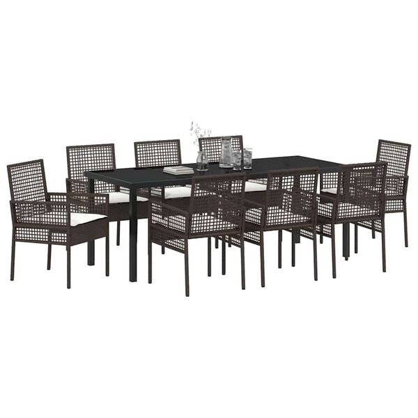 vidaXL Garten Essgruppe mit Kissen 9 pcs Braun Poly-Rattan