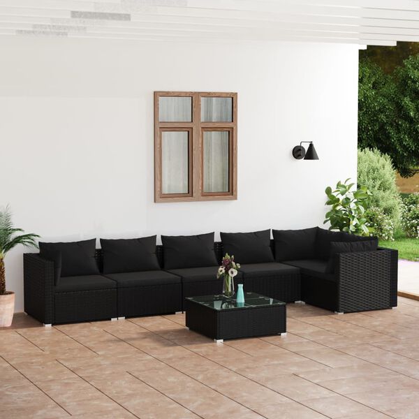 vidaXL 7-tlg. Garten-Lounge-Set mit Kissen Poly Rattan Schwarz