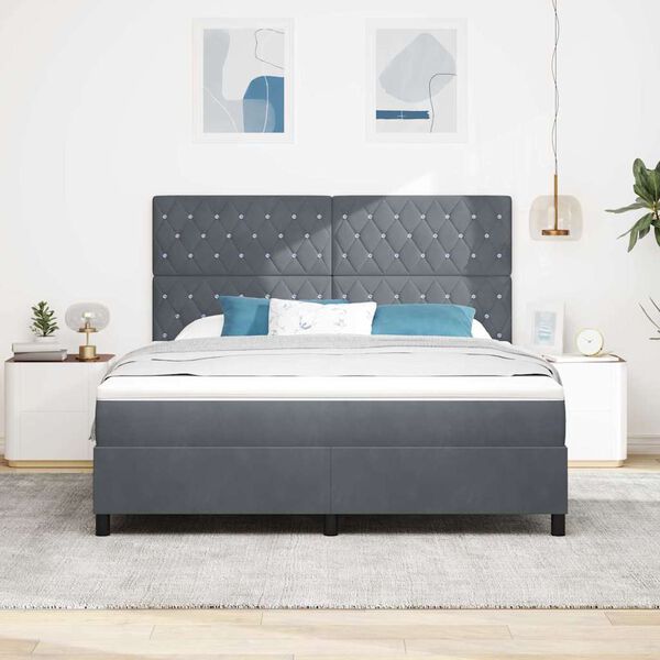 vidaXL Boxspringbett mit Matratze Dunkelgrau 180 x 200 cm Samt