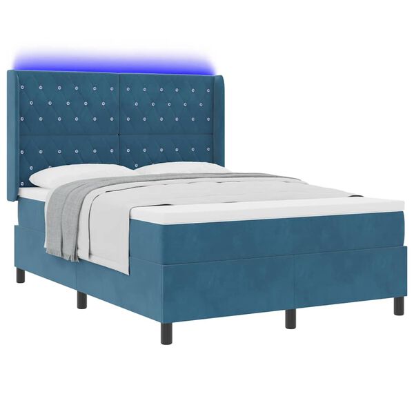 vidaXL Boxspringbett mit LED-Lichtleisten Blau 140 x 200 cm Samt