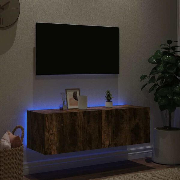 vidaXL TV-Wandschrank mit LED-Leuchten R&auml;uchereiche 100x35x31 cm